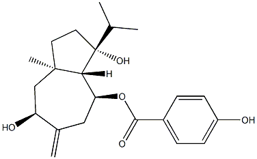 rel-4-ヒドロキシ安息香酸[(3aβ*)-デカヒドロ-3α*,7β*-ジヒドロキシ-8aα*-メチル-6-メチレン-3-イソプロピルアズレン]-4β*-イル 化学構造式