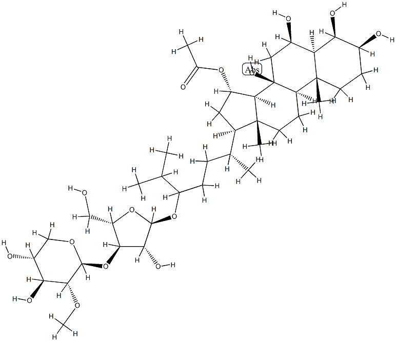 24-[[3-O-(2-O-Methyl-β-D-xylopyranosyl)-α-L-arabinofuranosyl]oxy]-5α-cholestane-3β,4β,6β,8β,15α-pentaol 15-acetate Structure