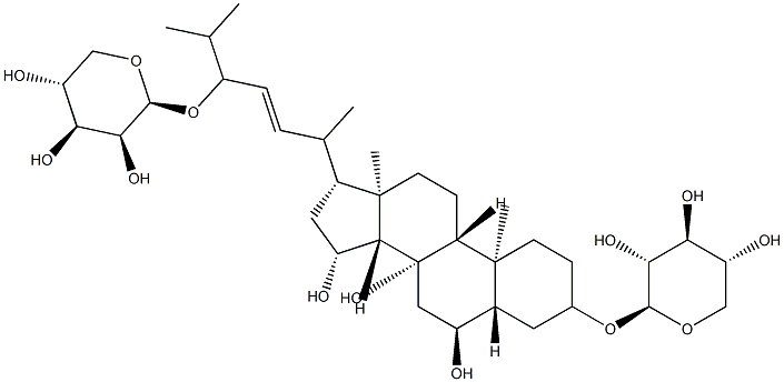 (22E)-3β,24-Bis(β-D-xylopyranosyloxy)-6α,8β,15β-trihydroxy-5α-cholest-22-ene 结构式