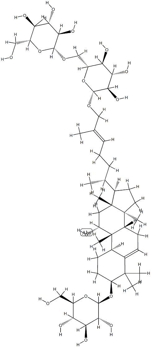 (2R,3R,4S,5R,6R)-2-(hydroxymethyl)-6-[[(2R,3R,4S,5R,6R)-3,4,5-trihydroxy-6-[(6R)-6-[(3S,8S,9R,10S,11R,13R,14S,17R)-11-hydroxy-4,4,9,13,14-pentamethyl-3-[(2R,3R,4S,5R,6R)-3,4,5-trihydroxy-6-(hydroxymethyl)oxan-2-yl]oxy-2,3,7,8,10,11,12,15,16,17-decahydro-1H-cyclopenta[a]phenanthren-17-yl]-2-methyl-hept-2-enoxy]oxan-2-yl]methoxy]oxane-3,4,5-triol 结构式