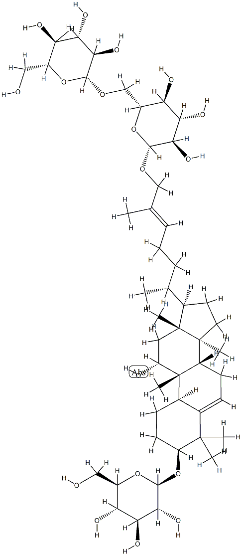 (2R,3R,4S,5R,6R)-2-(hydroxymethyl)-6-[[(2R,3R,4S,5R,6R)-3,4,5-trihydroxy-6-[(6R)-6-[(3S,8S,9R,10S,11R,13R,14S,17R)-11-hydroxy-4,4,9,13,14-pentamethyl-3-[(2R,3R,4S,5R,6R)-3,4,5-trihydroxy-6-(hydroxymethyl)oxan-2-yl]oxy-2,3,7,8,10,11,12,15,16,17-decahydro-1H-cyclopenta[a]phenanthren-17-yl]-2-methyl-hept-2-enoxy]oxan-2-yl]methoxy]oxane-3,4,5-triol,109985-95-7,结构式