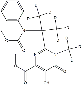 Methyl 2-[2-(benzyloxycarbonylamino)-(1,3-D6-propan)-2-yl]-5-hydroxy-1-(methyl-D3)-6-oxo-1,6-dihydropyrimidine-4-carboxylate Structure