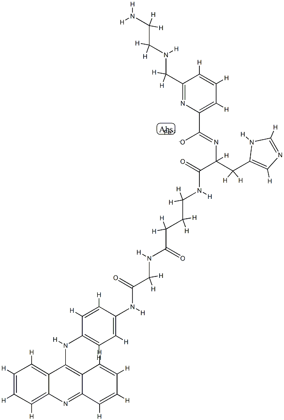 (N-(2-((4-((2-((4-(9-acridinylamino)phenyl)amino)-2-oxoethyl)amino)-4-oxobutyl)amino)-1-(1H-imidazol-4-ylmethyl)-1-oxoethyl)-6-(((-2-aminoethyl)amino)methyl)-2-pyridinecarboxamidato) iron(1+) Structure