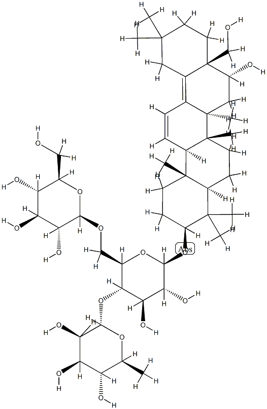 b-D-Glucopyranoside, (3b,16a)-16,28-dihydroxyoleana-11,13(18)-dien-3-yl O-6-deoxy-a-L-mannopyranosyl-(1(R)4)-O-[b-D-glucopyranosyl-(1(R)6)]- (9CI),110352-77-7,结构式