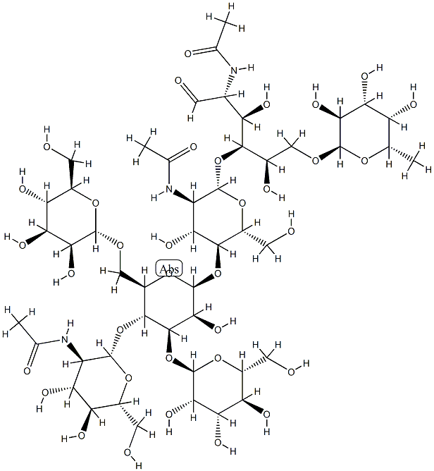 alpha-Manp(1-3)-(beta-GlcpNAc(1-4))-(alpha-Manp(1-6))-beta-Manp(1-4)-beta-GlcpNAc(1-4)-(alpha-Fucp(1-6))-GlcpNAc,110402-13-6,结构式