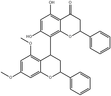 2,2',3,3'-Tetrahydro-5',7'-dihydroxy-5,7-dimethoxy-2,2'-diphenyl-4,8'-bi-(4H-1-benzopyran)-4'-one Struktur