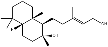 (1R,4aβ)-デカヒドロ-1β-[(E)-5-ヒドロキシ-3-メチル-3-ペンテニル]-2,5,5,8aβ-テトラメチルナフタレン-2α-オール 化学構造式
