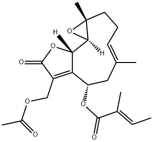(E)-2-Methyl-2-butenoic acid [(1aR,4E,7S,10aS,10bR)-8-acetoxymethyl-1a,2,3,6,7,9,10a,10b-octahydro-1a,5-dimethyl-9-oxooxireno[9,10]cyclodeca[1,2-b]furan-7-yl] ester 结构式