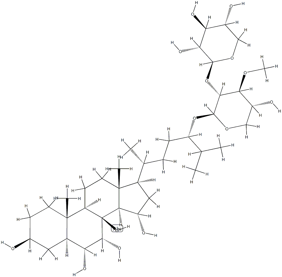 (24S)-24-[3-O-Methyl-2-O-(β-D-xylopyranosyl)-β-D-xylopyranosyloxy]-5α-cholestane-3β,6α,7α,8,15α-pentaol Structure