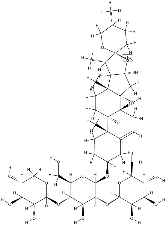 (3beta,25R)-14-Hydroxyspirost-5-en-3-yl O-6-deoxy-alpha-L-mannopyranosyl-(1-2)-O-[beta-D-xylopyranosyl-(1-4)]-beta-D-glucopyranoside Struktur