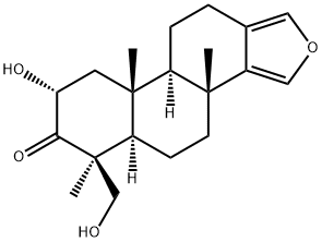 2α-ヒドロキシ-4β-(ヒドロキシメチル)-4,8-ジメチル-18-ノル-16-オキサ-5α-アンドロスタ-13(17),14-ジエン-3-オン 化学構造式