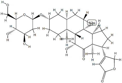 3β-[(2-デオキシ-β-D-arabino-ヘキソピラノシル)オキシ]-7β,8-エポキシ-11β,14-ジヒドロキシ-12-オキソ-5β-カルダ-20(22)-エノリド 化学構造式