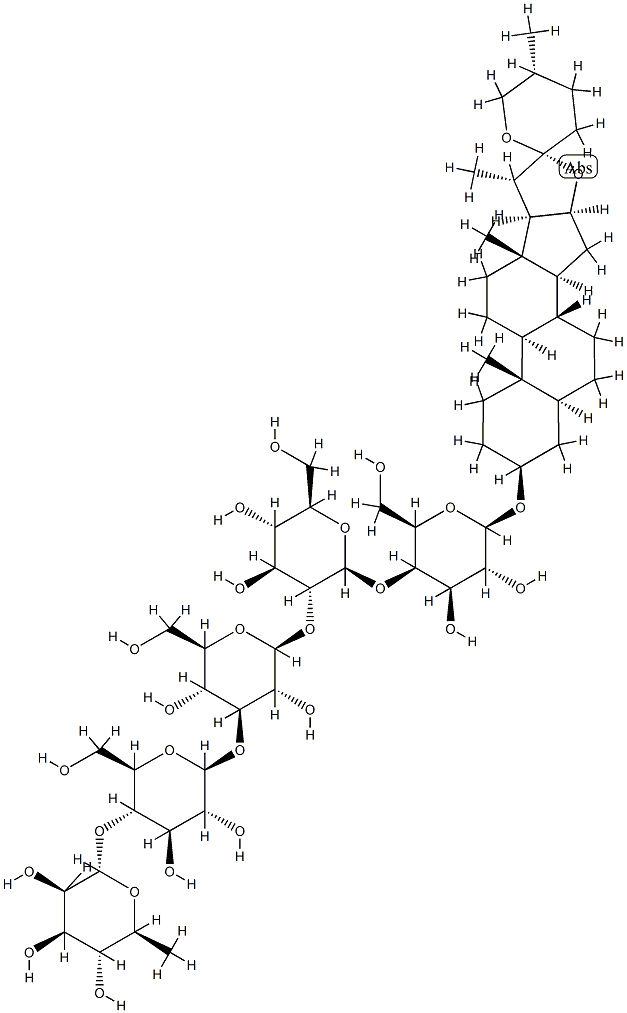 [(25R)-5α-Spirostan-3β-yl]4-O-[2-O-[3-O-[4-O-(α-L-rhamnopyranosyl)-β-D-glucopyranosyl]-β-D-glucopyranosyl]-β-D-glucopyranosyl]-β-D-galactopyranoside 结构式