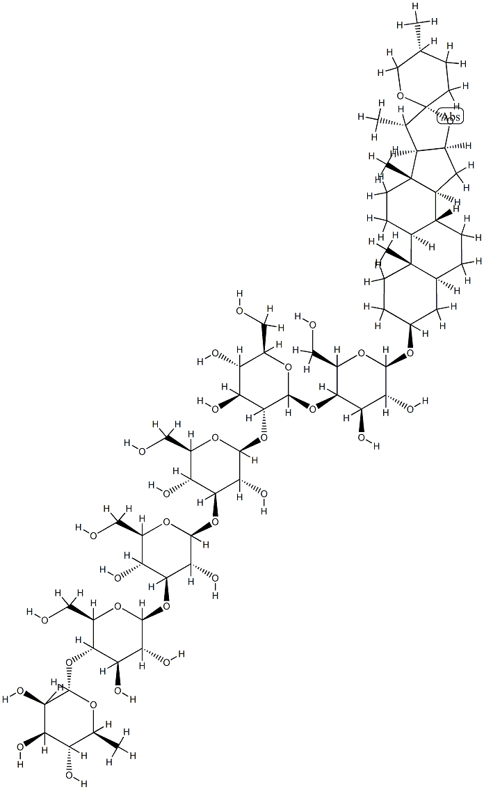 [(25R)-5α-Spirostan-3β-yl]4-O-[2-O-[3-O-[3-O-[4-O-(α-L-rhamnopyranosyl)-β-D-glucopyranosyl]-β-D-glucopyranosyl]-β-D-glucopyranosyl]-β-D-glucopyranosyl]-β-D-galactopyranoside 结构式