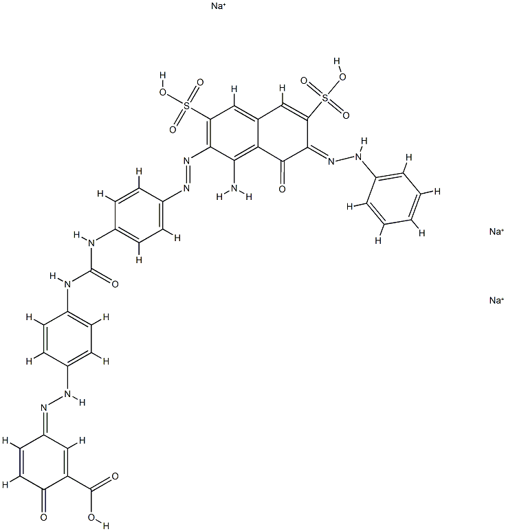 Benzoic acid, 5-4-4-1-amino-8-hydroxy-7-(phenylazo)-3,6-disulfo-2-naphthalenylazophenylaminocarbonylaminophenylazo-2-hydroxy-, trisodium salt,112673-71-9,结构式