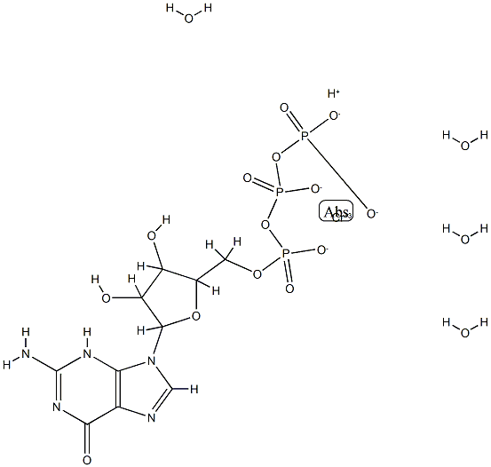 2-amino-9-[3,4-dihydroxy-5-[[oxido-(oxido-phosphonatooxy-phosphoryl)ox y-phosphoryl]oxymethyl]oxolan-2-yl]-3H-purin-6-one, chromium(+3) catio n, hydrogen(+1) cation, tetrahydrate Struktur