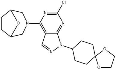 3-[6-氯-1-(1,4-二氧杂螺[4.5]癸-8-基)-1H-吡唑并[3,4-D]嘧啶-4-基]-8-氧杂-3-氮杂双环[3.2.1]辛烷,1144080-35-2,结构式