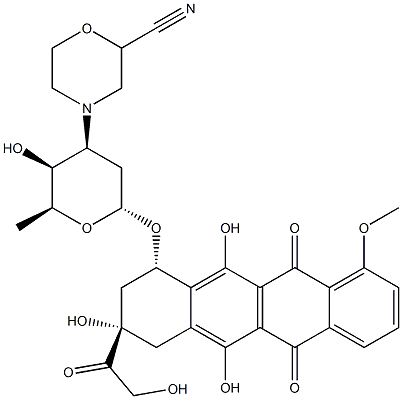 (8S,10S)-10-[[3-(2-Cyano-4-morpholinyl)-2,3,6-trideoxy-α-L-lyxo-hexopyranosyl]oxy]-7,8,9,10-tetrahydro-6,8,11-trihydroxy-8-(hydroxyacetyl)-1-methoxy-5,12-naphthacenedione 结构式