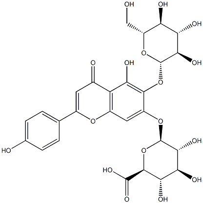 6-hydroxyapigenin-6-O-β-D-glucoside-7-O-β-D-glucuronide Struktur