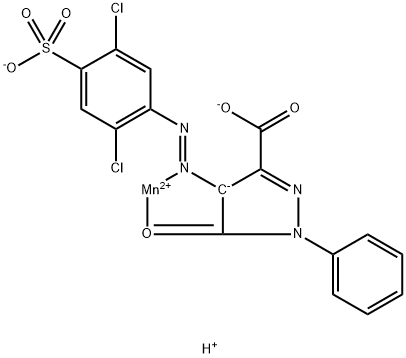 Manganate(1-), 4-(2,5-dichloro-4-sulfophenyl)azo-.kappa.N1-4,5-dihydro-5-(oxo-.kappa.O)-1-phenyl-1H-pyrazole-3-carboxylato(3-)-, hydrogen Struktur