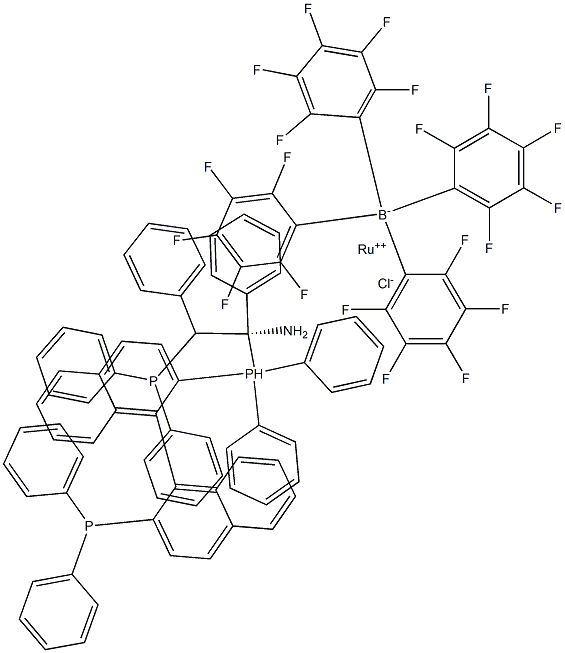Chloro[(R)-2,2'-bis(diphenylphosphino)-1,1'-binaphthyl)][(1R,2R)-2-(diphenylphosphino)-1,2-diphenylethanamine]ruthenium(II) ,  tetrakis(pentafluorophenyl)borate Struktur