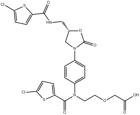 (S)-2-(2-(5-chloro-N-(4-(5-((5-chlorothiophene-2-carboxamido)methyl)-2-oxooxazolidin-3-yl)phenyl)thiophene-2-carboxamido)ethoxy)acetic acid 化学構造式