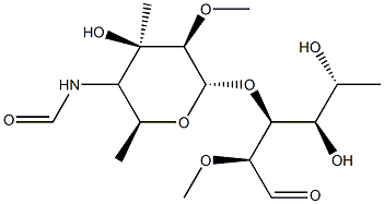 N-formylkansosaminyl-(1-3)-2-O-methylrhamnopyranose Struktur