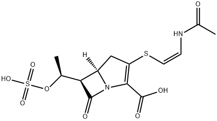 (5R)-3-[[(Z)-2-(Acetylamino)ethenyl]thio]-7-oxo-6α-[(S)-1-(sulfooxy)ethyl]-1-azabicyclo[3.2.0]hept-2-ene-2-carboxylic acid Struktur