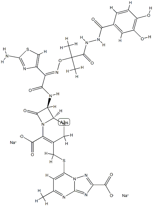 7-(((-7-(2-(2-Amino-4-thiazolyl)-2-((1-(3-(3,4-dihydroxybenzoyl)carbaz oyl)-1-methylethoxy)imino)acetamido)-2-carboxy-8-oxo-5-thia-1-azabicyc lo(4.2.0)oct-2-en-3-yl)methyl)thio-5-methyl)-(1,2,4)triazolo(1,5-1)pyr imidine-2-carboxylic acid,115761-49-4,结构式