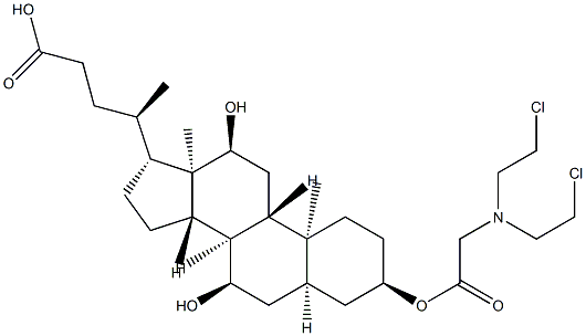 3α-[[[ビス(2-クロロエチル)アミノ]アセチル]オキシ]-7α,12α-ジヒドロキシ-5β-コラン-24-酸 化学構造式