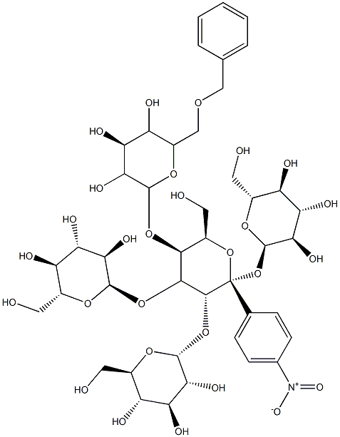 4-nitrophenyl-O-(6-O-benzyl)-glucopyranosyl(1--4)-O-glucopyranosyl(1--4)-O-glucopyranosyl(1--4)-O-glucopyranosyl(1--4)-glucopyranoside 结构式