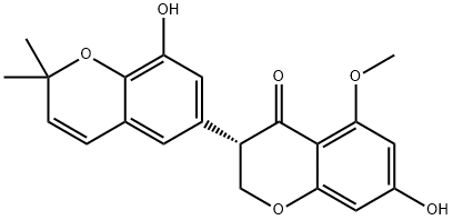 (S)-5-メトキシ-2,3-ジヒドロ-3α-(8-ヒドロキシ-2,2-ジメチル-2H-1-ベンゾピラン-6-イル)-7-ヒドロキシ-4H-1-ベンゾピラン-4-オン 化学構造式