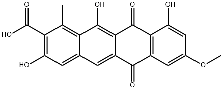 3,10,12-トリヒドロキシ-8-メトキシ-1-メチル-6,11-ジオキソ-6,11-ジヒドロテトラセン-2-カルボン酸 化学構造式