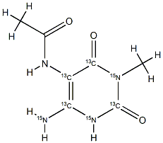 5-Acetylamino-6-amino-3-methyluracil-[13C4,15N3] (AAMU) 化学構造式