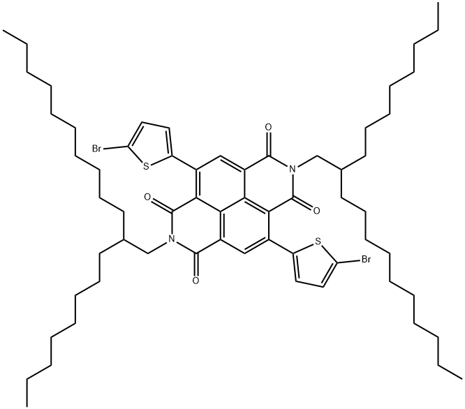 4,9-Bis(5-bromo-2-thienyl)-2,7-bis(2-octyldodecyl)-benzo[lmn][3,8]phenanthroline-1,3,6,8(2H,7H)-tetrone 化学構造式