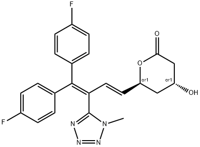 (4R)-Tetrahydro-4α-hydroxy-6α-[(E)-4,4-bis(4-fluorophenyl)-3-(1-methyl-1H-tetrazol-5-yl)-1,3-butadienyl]-2H-pyran-2-one 结构式