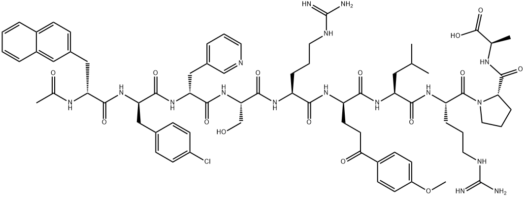 LHRH, N-Ac(2)-Nal(1)-4-Cl-Phe(2)-3-Pal(3)-Arg(5)-5-(4-methoxyphenyl)-5-oxo-2-aminopentanoic acid(6)-Ala(10)-|