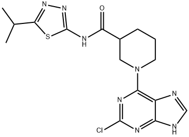 1-(2-chloro-9H-purin-6-yl)-N-[(2E)-5-(propan-2-yl)-1,3,4-thiadiazol-2(3H)-ylidene]piperidine-3-carboxamide Struktur
