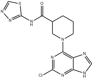1-(2-chloro-9H-purin-6-yl)-N-[(2E)-1,3,4-thiadiazol-2(3H)-ylidene]piperidine-3-carboxamide Struktur