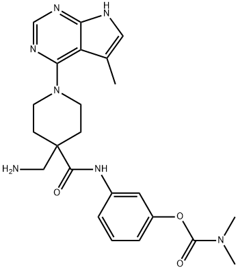 3-(4-(aMinoMethyl)-1-(5-Methyl-7H-pyrrolo[2,3-d]pyriMidin-4-yl)piperidine-4-carboxaMido)phenyl diMethylcarbaMate Struktur