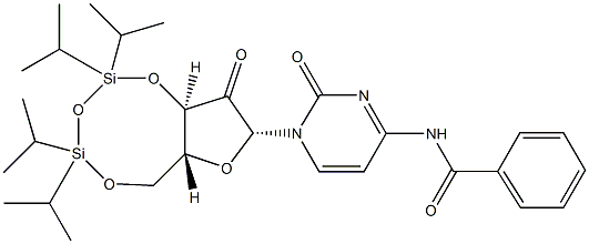 Cytidine, N-benzoyl-2^-deoxy-2^-oxo-3^,5^-O-[1,1,3,3-tetrakis(1-Methylethyl)-1,3-disiloxanediyl]-|N-(2-氧代-1 - ((6AR,8R,9AR)-2,2,4,4-四异丙基-9-氧代四氢-6H-呋