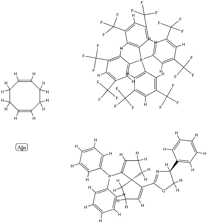 1,5-cyclooctadiene{(4S)-(-)-2-[(5R)-6-(diphenylphosphino)spiro[4.4]nona-1.6-dien-1-yl]-4,5-dihydro-4-phenyloxazole}iridiuM(I) tetrakis[3,5-bis(trifluoroMethyl)phenyl]borate Struktur