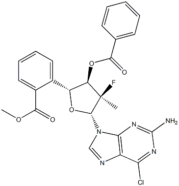 6-Chloro-9-[(2R)-3,5-di-O-benzoyl-2-deoxy-2-fluoro-2-Methyl-b-D-erythro-pentofuranosyl]-9H-purin-2-aMine Struktur