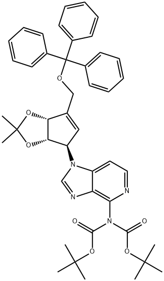IMidodicarbonic acid, 2-[1-[(3aS,4R,6aR)-3a,6a-dihydro-2,2-diMethyl-6-[(triphenylMethoxy)Methyl]-4H-cyclopenta-1,3-dioxol-4-yl]-1H-iMidazo[4,5-c]pyridin-4-yl]-, 1,3-bis(1,1-diMethylethyl) ester Struktur