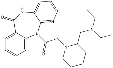 (+)-11-(2-(2-((二乙氨基)甲基)-1-哌啶基)乙酰基)-5,11-二氢-6H-吡啶并[2,3-B][1,4]苯二氮杂卓-6-酮 结构式