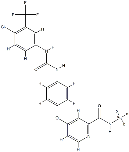 4-[4-[[4-氯-3-(三氟甲基)苯基]氨基甲酰氨基]苯氧基]-N-(三氘甲基-13C)吡啶-2-甲酰胺 结构式