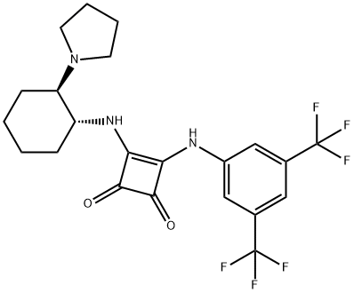 3-[[3,5-双(三氟甲基)苯基]氨基]-4-[[(1R,2R)-2-(1-吡咯烷基)环己基]氨基]-3-环丁烯-1,2-二酮,1211565-10-4,结构式