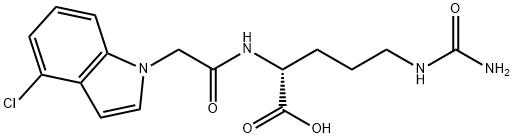 N~5~-carbamoyl-N~2~-[(4-chloro-1H-indol-1-yl)acetyl]-D-ornithine Struktur
