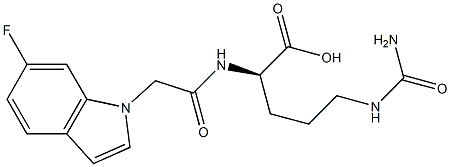 N~5~-carbamoyl-N~2~-[(6-fluoro-1H-indol-1-yl)acetyl]-D-ornithine Struktur