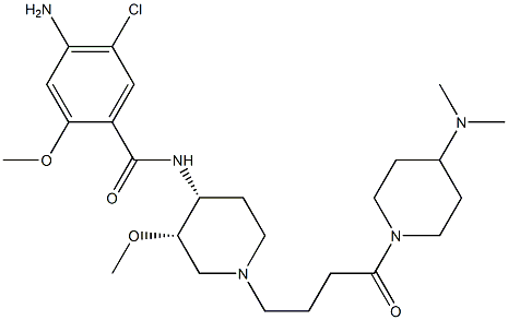 4-アミノ-5-クロロ-N-[1-[4-[4-(ジメチルアミノ)ピペリジノ]-4-オキソブチル]-3-メトキシ-4-ピペリジニル]-2-メトキシベンズアミド 化学構造式